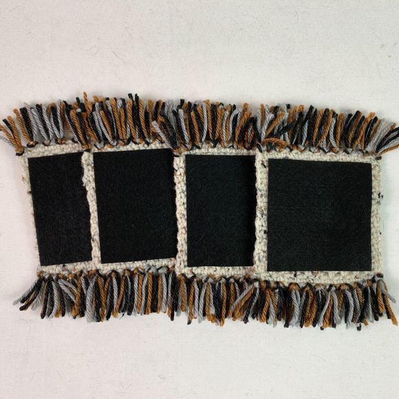 Mug Rugs Handmade Crochet Brown Gray Variegated Felt Backed Fringe 4 Coasters - Picture 8 of 11